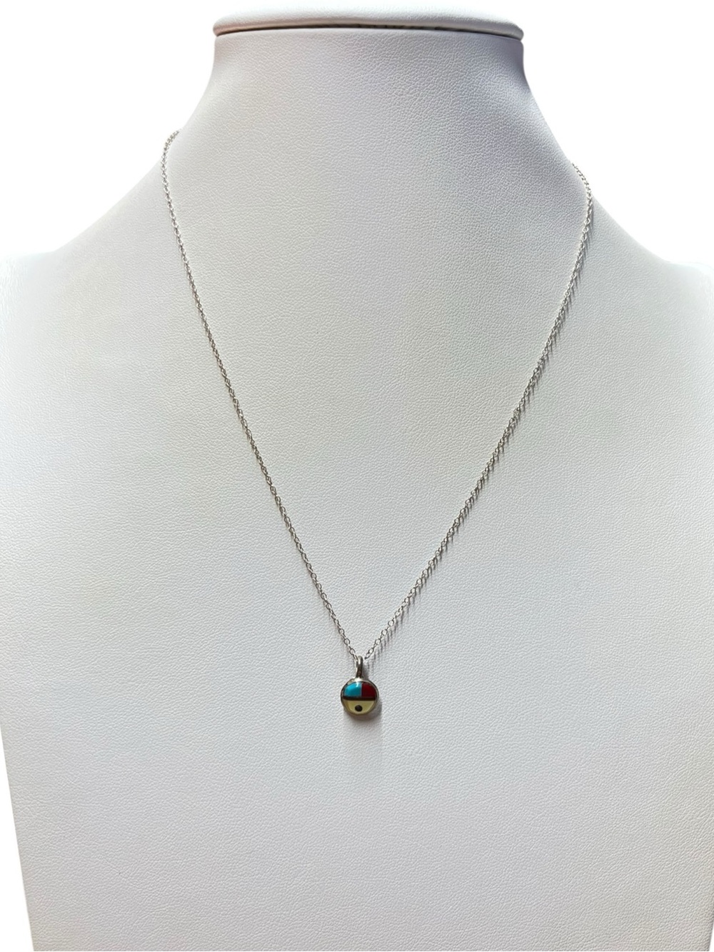 Vintage Zuni Inlay Sunface Dainty Chain Necklace Pendant 18” Southwestern